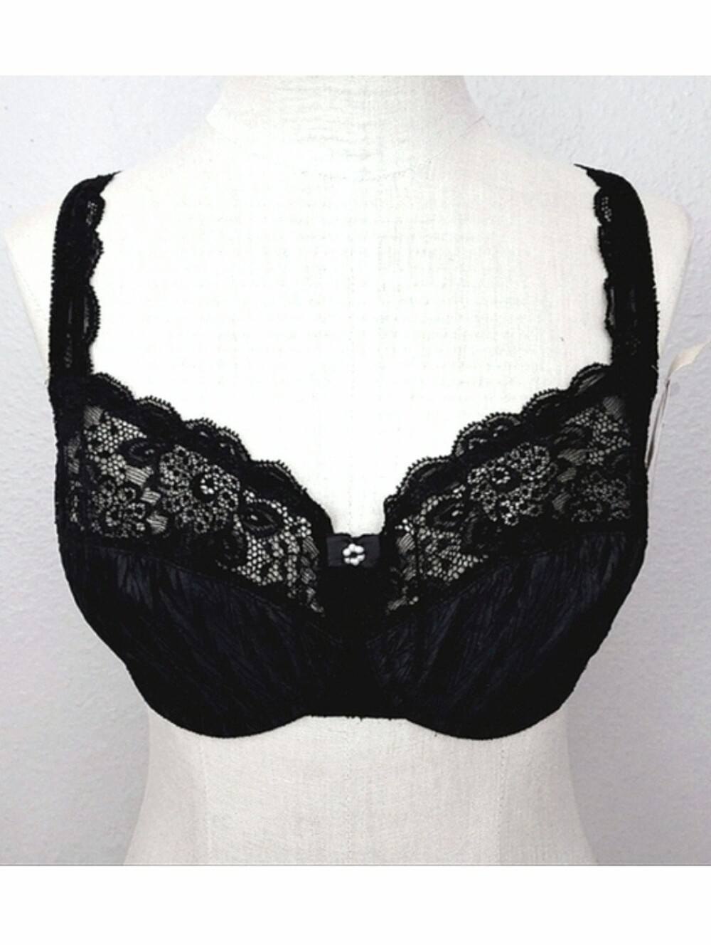Vintage FELINA Full-Cup Bra 34DD Black Floral Lace Underwire
